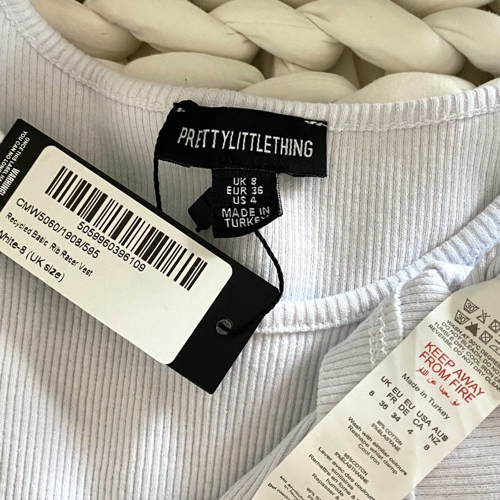 PrettyLittleThing | Women's Basic White Rib Racer Tank Top - Picture 5 of 5